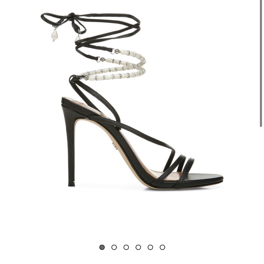 Sam Edelman Elegant Black Strappy Heels with Beaded Ankle Wrap
